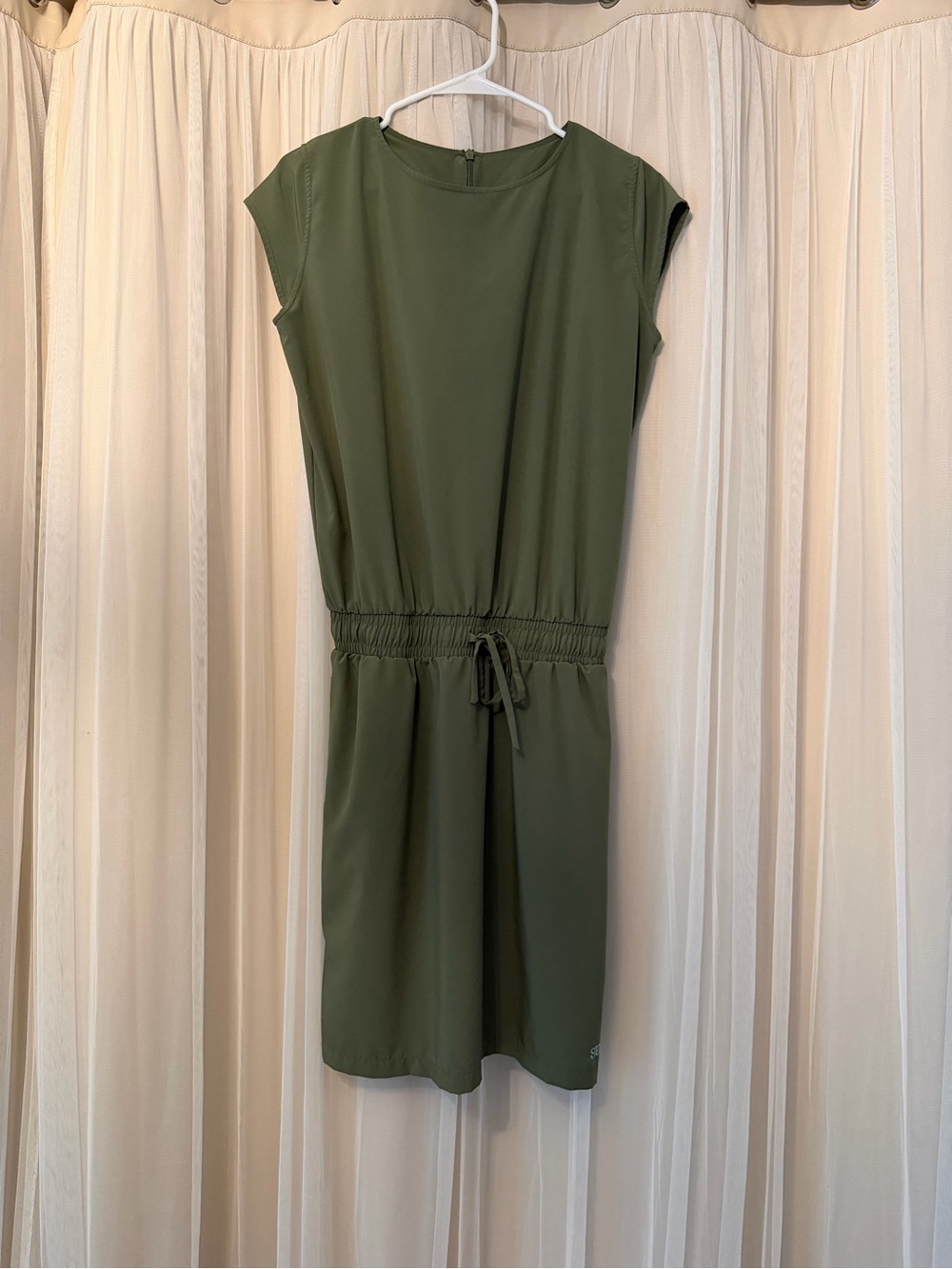 Albion Olive Green Drawstring-Waist Mini Dress
